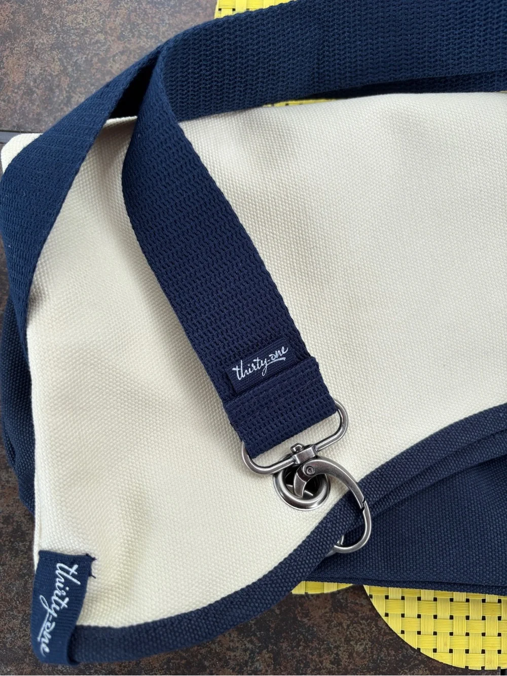 Thirty-One Canvas Crew Two-Tone Navy and Cream Shoulder Bag